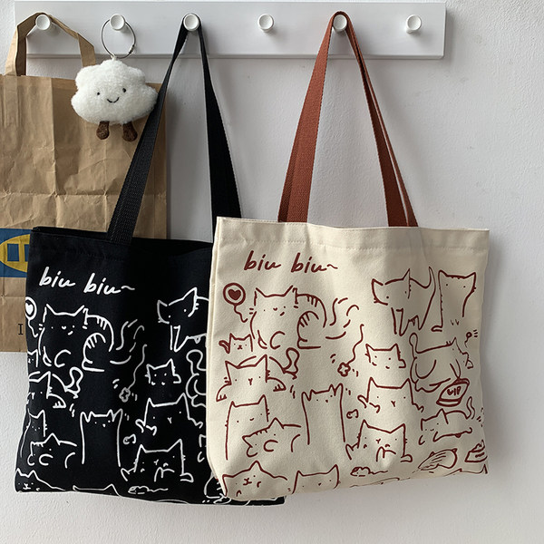 Canvas bag women's large capacity niche shoulder handbag college student school bag bag king's store Canvas bag women's large capacity niche shoulder handbag college student school bag bag king's store