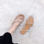 Lunas/2020 flash rhinestone, split band -tie, toe minimalist and temperament, thin vacation flat slippers